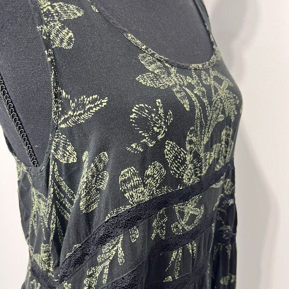 Intimately Free People Voile & Lace Trapeze Dress Rare Green Floral Print Sz Sm - Picture 2 of 16